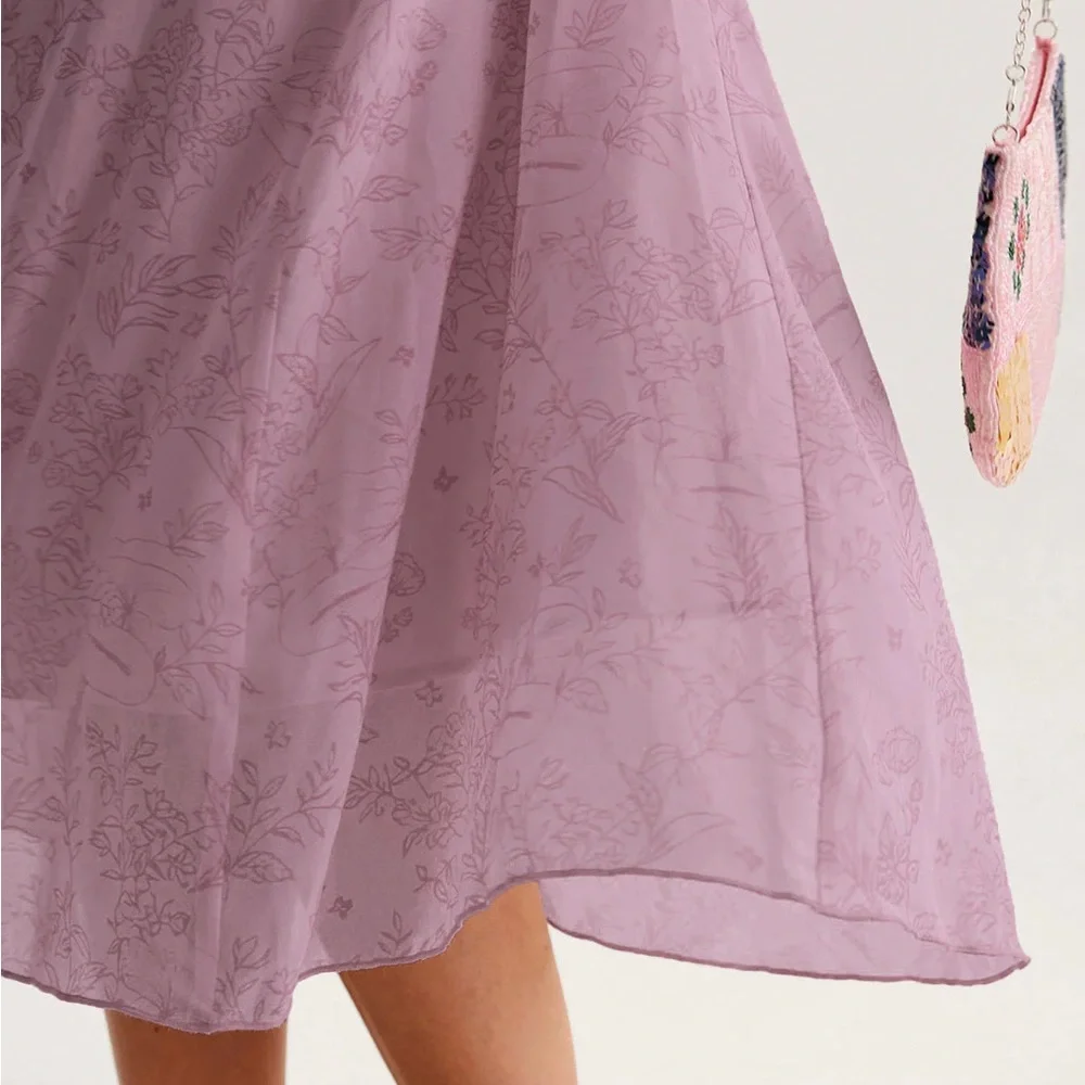 Rihoas Purple Floral Square Neck Ruffle Slip Midi Dress - Picture 3 of 10